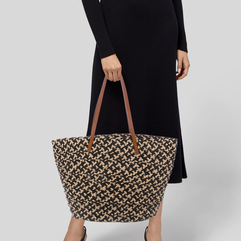 Sezane Panier Auguste Woven Tote Bag Tan Black